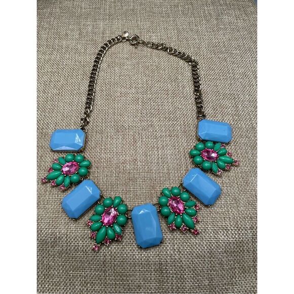 J.Crew Vintage Blue, Green, Pink Floral And Gem Necklace - Picture 3 of 9